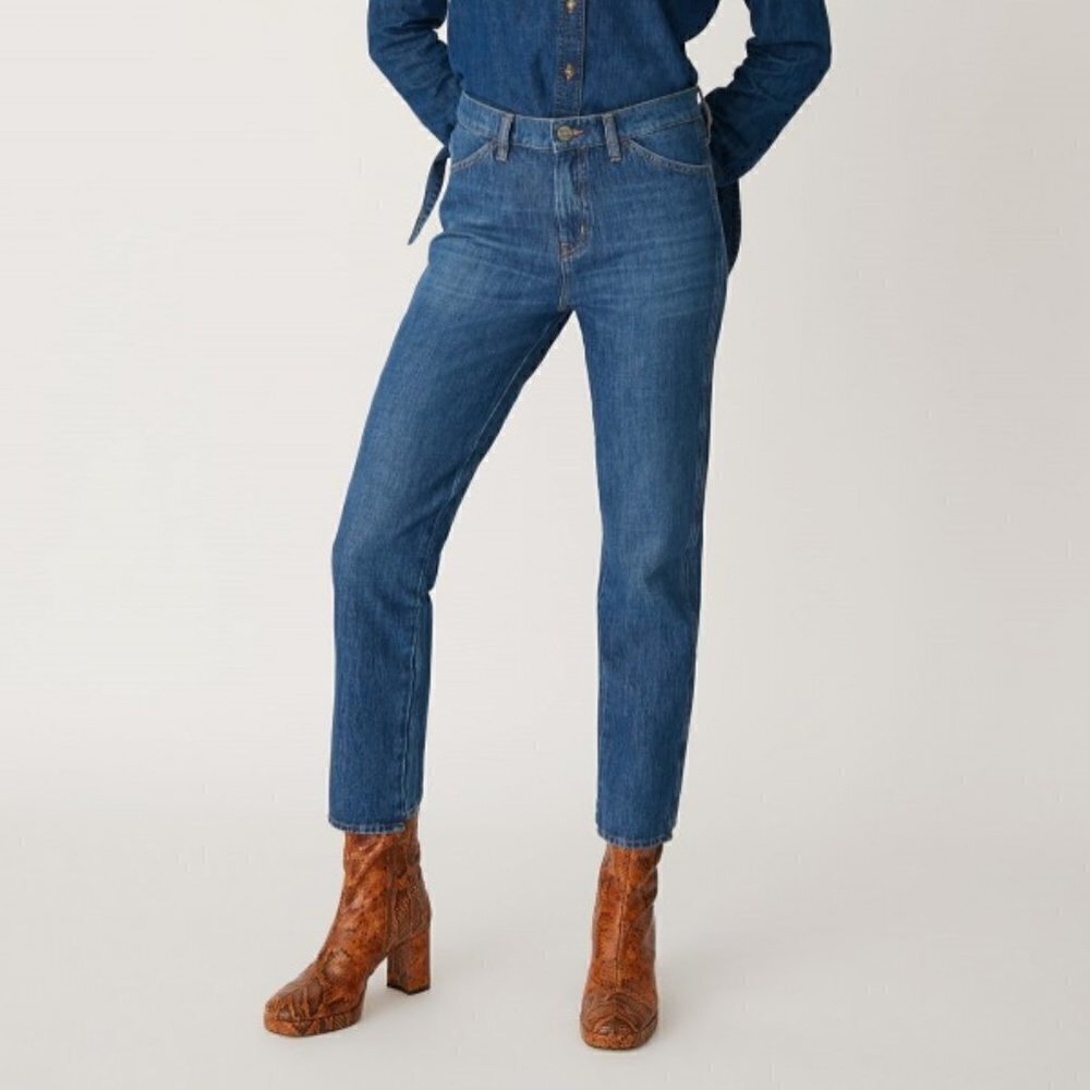 NWT Anthropologie Blue Medium Wash High Rise Straight Leg Jeans Size 27